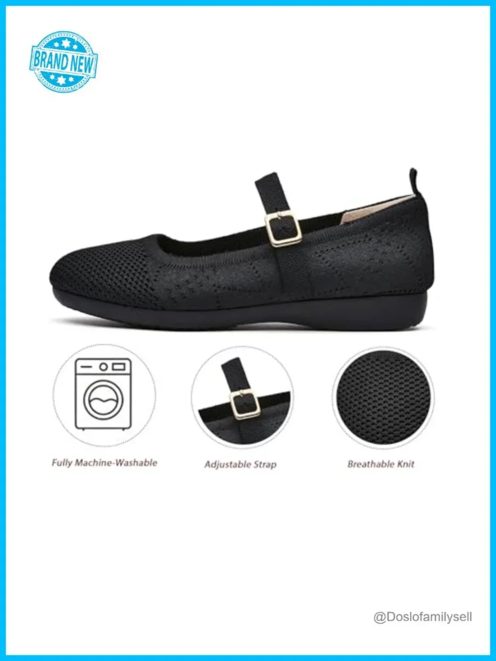 Women's Comfortable Mary Jane Flats Washable Knit Mesh Non-Slip Work Shoes